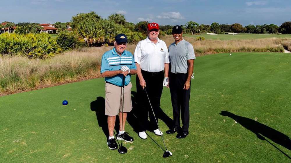 Tiger plays with Trump and Obama, but most impressed with Jack