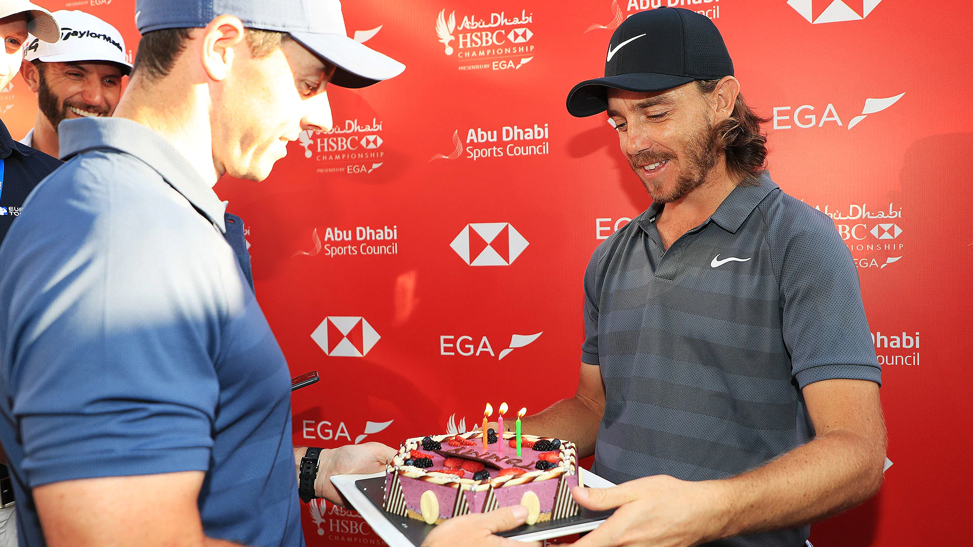 Watch: McIlroy gives Fleetwood a birthday cake