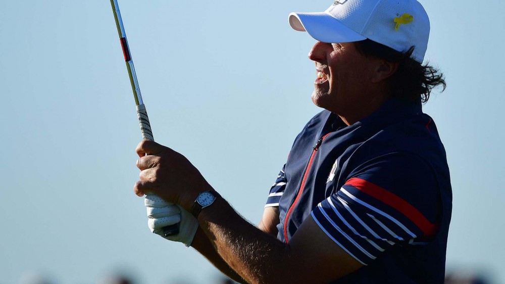 Watch: Phil holes out from fairway during practice
