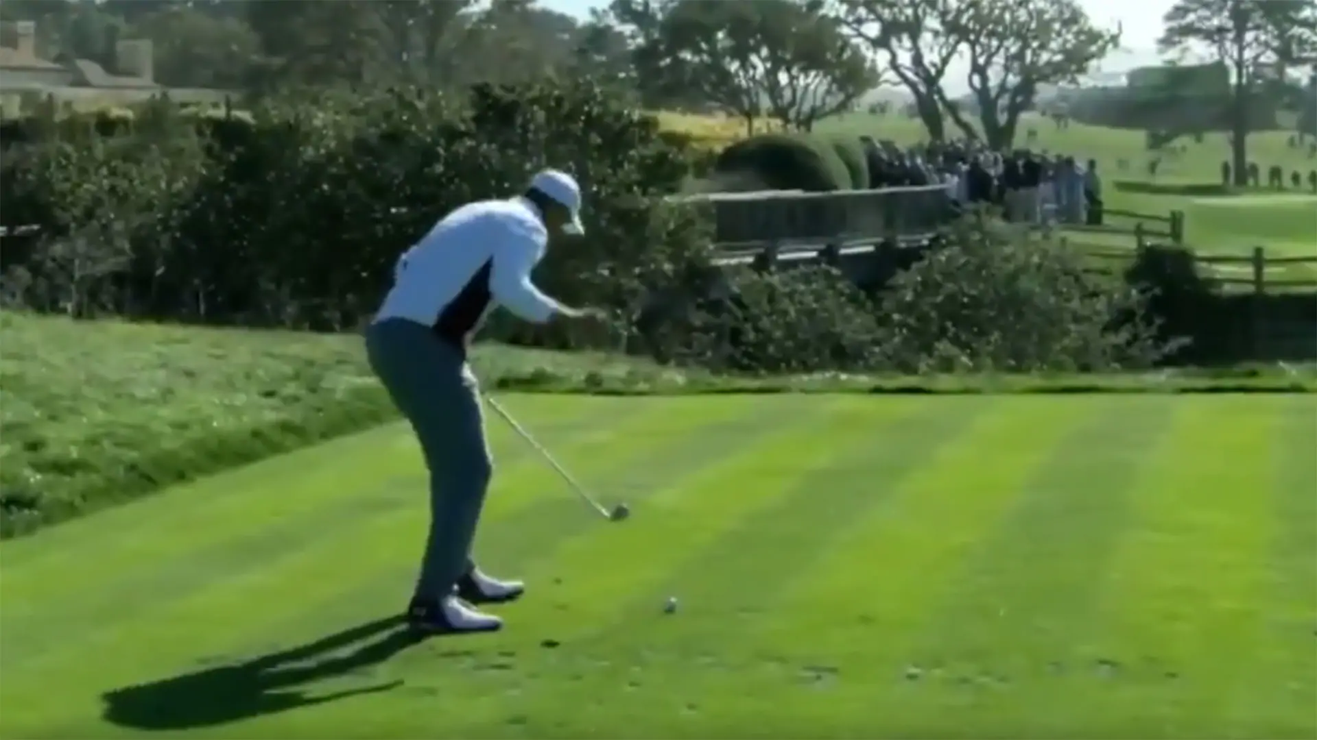 Watch: Romano nearly beans Spieth with errant shot