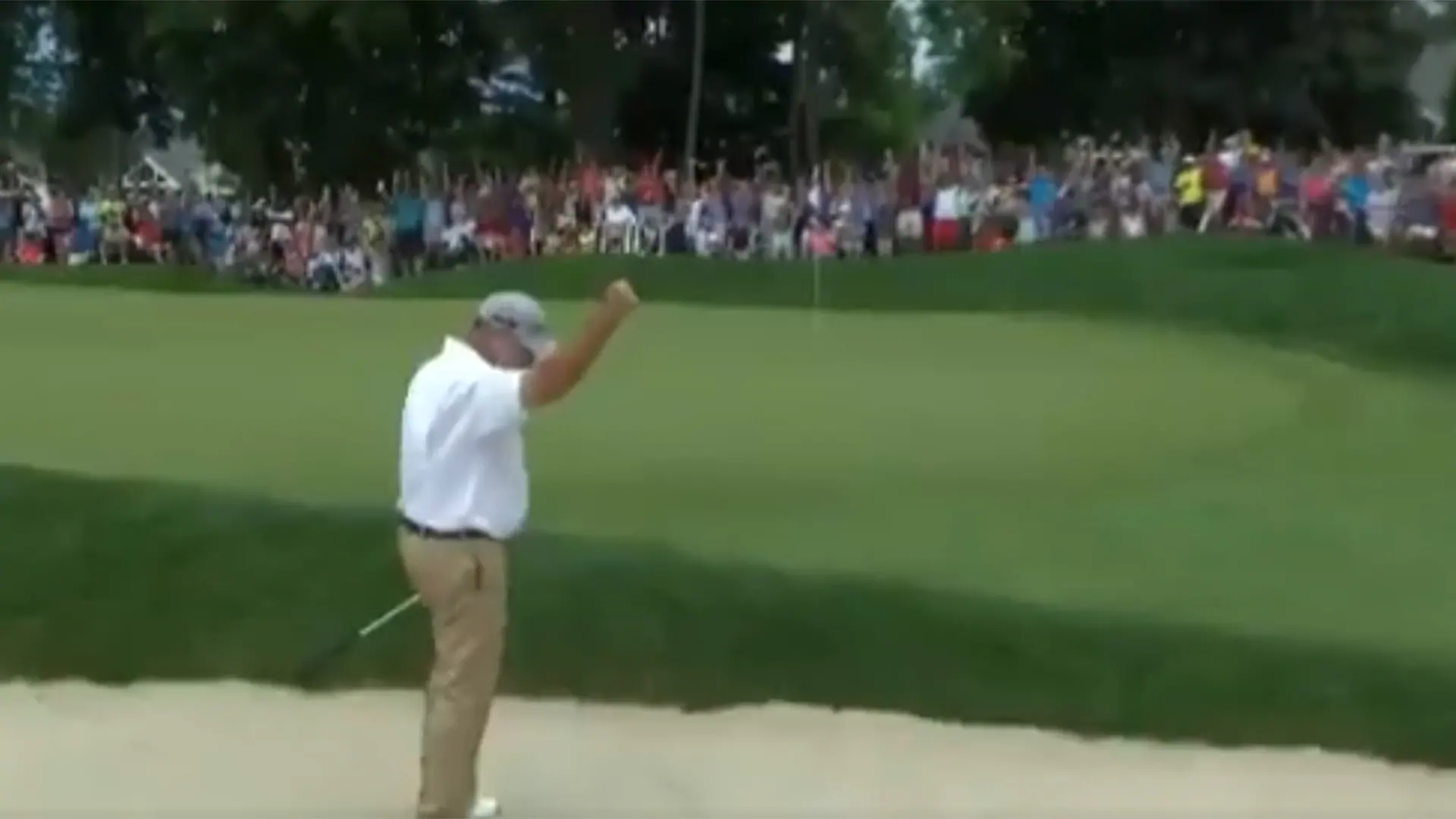 Watch: Weekley holes out for birdie from bunker