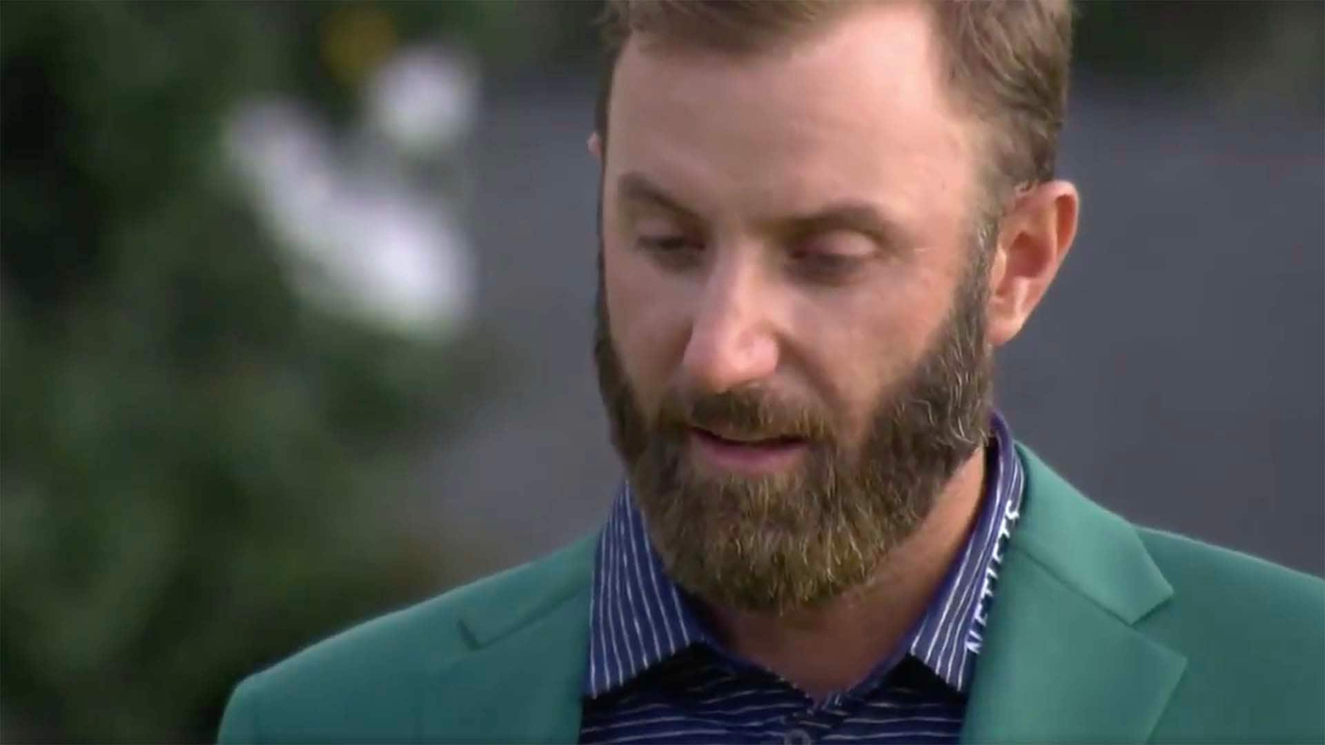 Watch: Dustin Johnson gets emotional after Masters victory