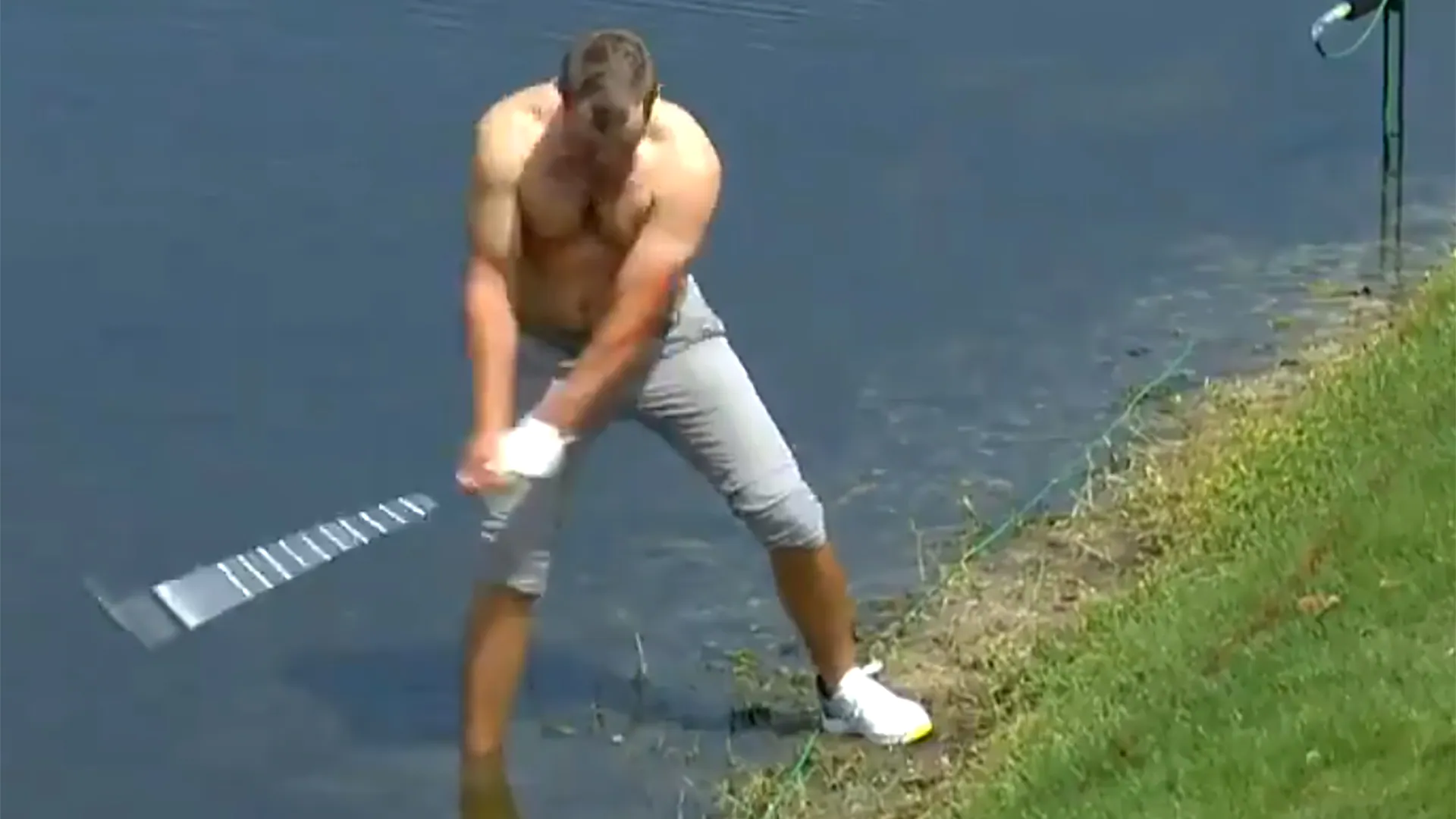 Watch: Sebastian Cappelen goes shirtless to hit shot from the mud