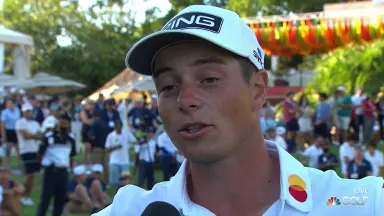 Hovland reacts to defending his title at Mayakoba